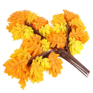 Artificial autumn oak leaves branches fake plastic plants for home decor landscaping design