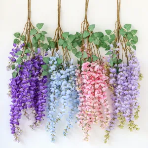 Hanging artificial wisteria flower vines in four colors for wedding decoration
