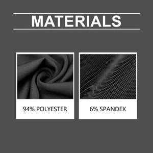 Fabric material detail display showing 94 percent polyester and 6 percent spandex text.