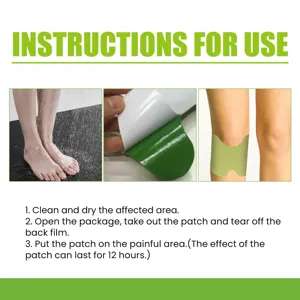 Knee pain relief patch usage instruction detail image with step-by-step application guide.