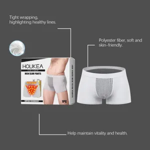Men breathable mesh boxer briefs detail view, soft stretch underwear fabric, comfortable fit.