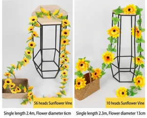Vue détaillée comparant des guirlandes de tournesols artificiels à 56 et 10 têtes