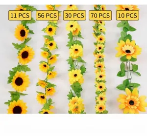 Vue détaillée de différents styles et nombres de têtes de tournesols artificiels.