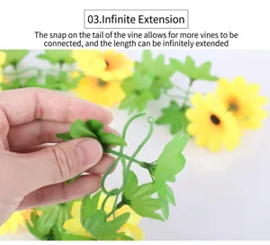 Détail du fermoir de connexion sur liane de tournesol artificielle extensible
