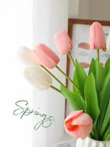 Artifical tulip flower detail, wet-touch petal texture, elegant home table decor.