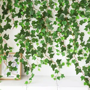 Realistic artificial ivy garland with hanging green silk leaves for home wall decoration