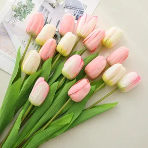 High-End Artificial Silk Tulip Flowers Wet-Feel Fake Flower Bouquets For Living Room Dining Table Home Decor