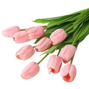 Artificial pink tulip bouquet faux flowers for home table wedding party decor realistic floral