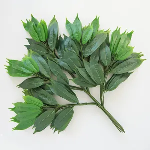 Artificial Mango Magnolia Leaves Plastic Realistic Greenery Branches Glue Coated Fake Plant Stems For Outdoor Home Decor