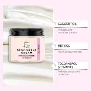 Vista dettagliata della crema deodorante Ouhoe con olio di cocco e retinolo attivo.