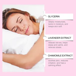 Night sleep patch detail showing natural glycerin, lavender and chamomile extract ingredients.