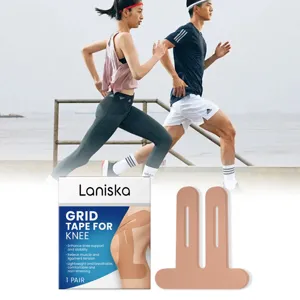 LANISKA Kinesiologie Knie Tape Detailansicht mit hautfarbener Gitterstütze und Verpackung.