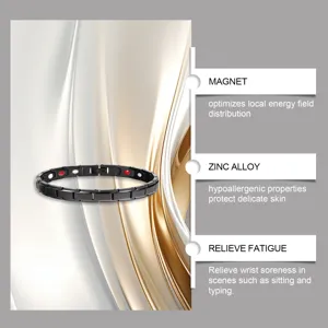 Magnetic zinc alloy bracelet detail showing metal links and stone features for daily wear.