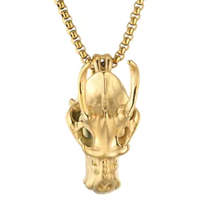 Goldene Punk-Drachenschädel-Halskette mit Box-Kette aus rostfreiem Edelstahl