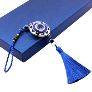 Amuleto de ojo turco azul para coche con borla y cordón trenzado de suerte