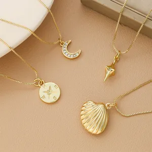 Fashion Copper Gold Plated Pendant Necklace Rhinestone Geometric Star Clavicle Box Chain For Women Jewelry Gift
