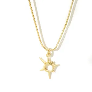 Minimalist gold-plated box chain necklace featuring a unique hollow star pendant