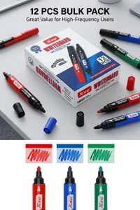 12-pack bulk double-headed erasable whiteboard markers in assorted bright colors