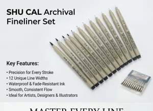 Professional 12-piece archival fineliner pen set for detailed drawing and sketching.