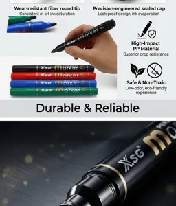 Detail close-up view showcasing durable permanent marker pen fiber nib and sealed cap features.