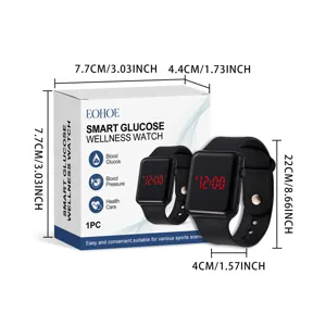 Dimensioni dettagliate dell'orologio EOHOE smart glucose con misure della confezione