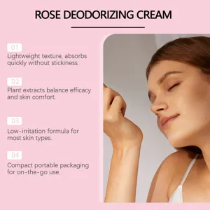 Crema deodorante alla rosa con texture leggera ed estratti vegetali per freschezza.