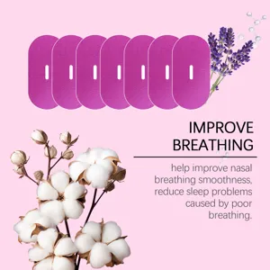 Detail view of purple lavender sleep nasal strips for improving breathing smoothness.