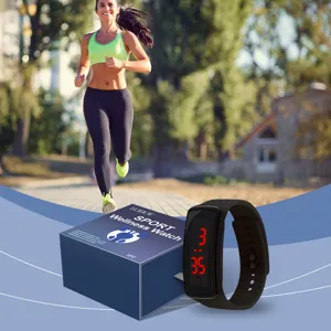 Unisex Sports Digital Watch Silicone Wristband LED Red Light Display Minimalist Electronic Watch For Running Outdoor Fitness Black