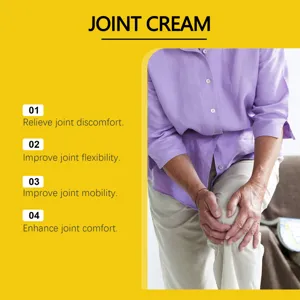 Detail view of joint cream application showing hand massaging knee for joint relief.