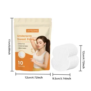 Coussinets anti-transpiration 10pcs avec design respirant, emballage et dimensions.