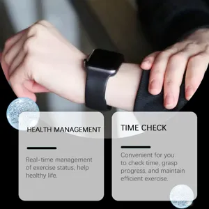 Smartwatch detail view highlighting health management and convenient time check features.