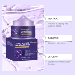 Joint relief massage gel detail view, featuring soothing and moisturizing herbal formula ingredients.