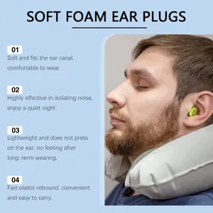 Dettaglio tappi per orecchie in schiuma morbida per comfort e isolamento acustico perfetto.