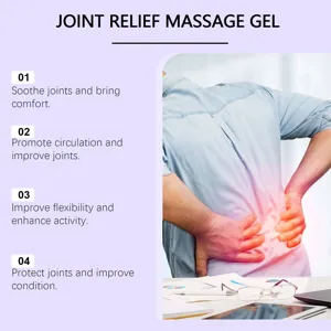 Joint relief massage gel detail graphic showing soothing benefits and active care features.