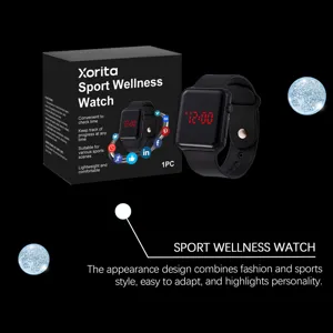 Xorita sport wellness watch with LED display, lightweight black silicone strap for daily fitness.