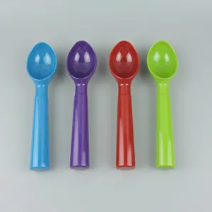 Colorful plastic ice cream scoop set, durable kitchen tool detail view for dessert lovers.