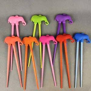 Cute elephant silicone training chopsticks for kids, portable baby learning tableware set.