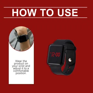 Black digital LED watch with comfortable silicone strap, ideal for daily wear and sports.