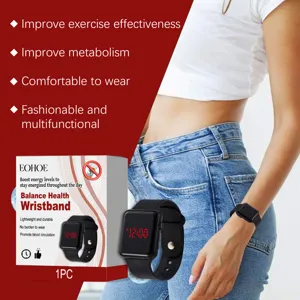 Black electronic digital wrist watch with comfortable silicone strap and health balance box.