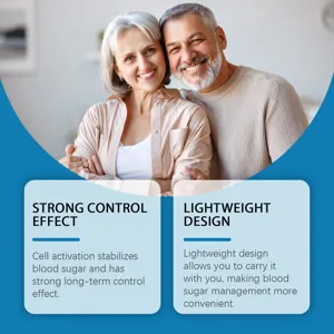 Couple de seniors heureux avec texte sur le contrôle de la glycémie et le design