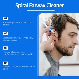 Détail du nettoyeur de cérumen en spirale avec poignée ergonomique et nettoyage.