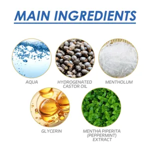 Grafico dettagliato degli ingredienti naturali per lo stick inalatore nasale portatile con estratti.