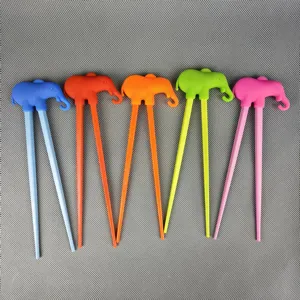 Children training chopsticks with cute elephant silicone head, easy learning tableware set for kids.