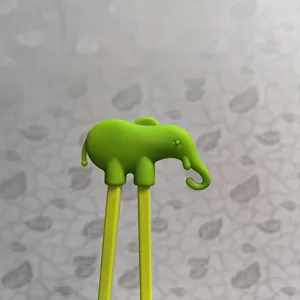 Children training chopsticks with cute green elephant silicone head toddler learning utensil 18cm