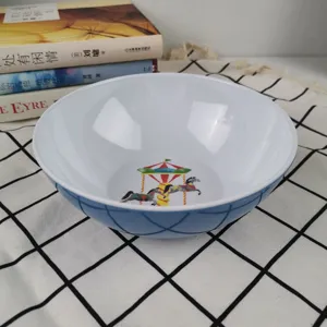 Melamine salad bowl with cute carousel pattern, durable tableware for kids and daily use.