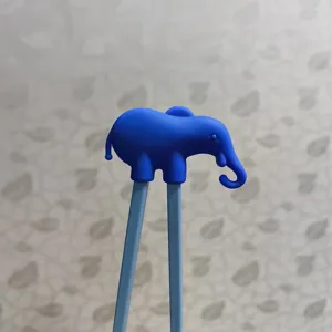Blue elephant silicone training chopstick detail shot, cute toddler learning tableware helper