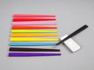 Close-up of colorful melamine chopsticks in candy colors for kids, 18cm length