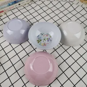 Melamine salad bowl set with floral interior design and colorful pastel options for daily dining.