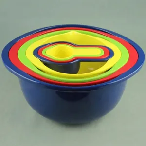 8 Piece Multicolored Melamine Nesting Salad Bowl And Measuring Cup Set Stackable Space Saving Kitchen Cooking Prep Tool