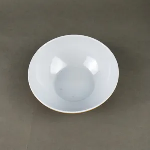 White melamine salad bowl detail view, smooth interior and simple modern tableware design.